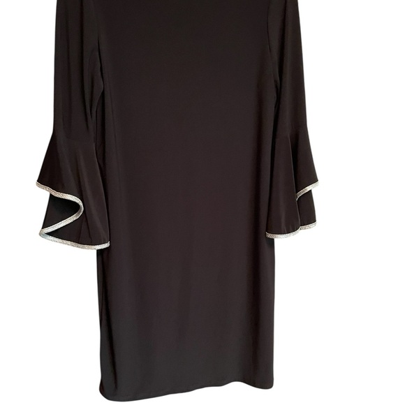 Tiana B Black Dress with Flared/Bell sleeves-Silver Trim-Size Medium NWT - Picture 2 of 10